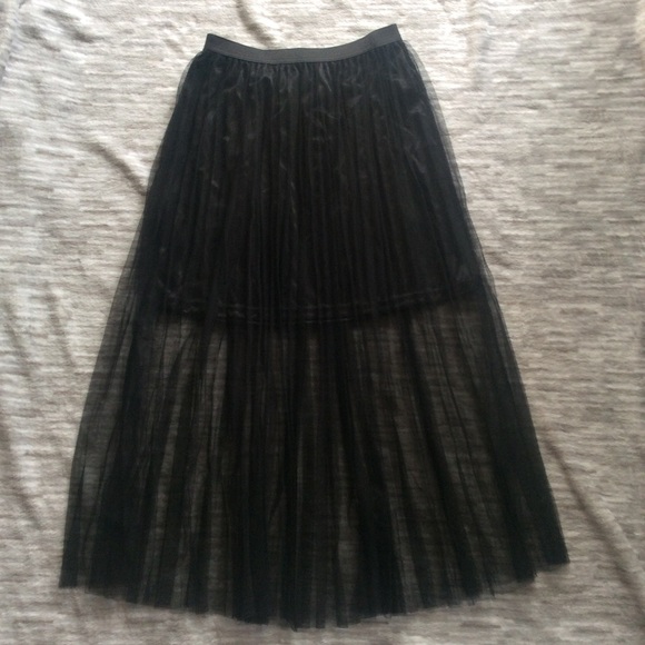 Black Sheer Pleated Tulle Maxi Skirt - Picture 4 of 8
